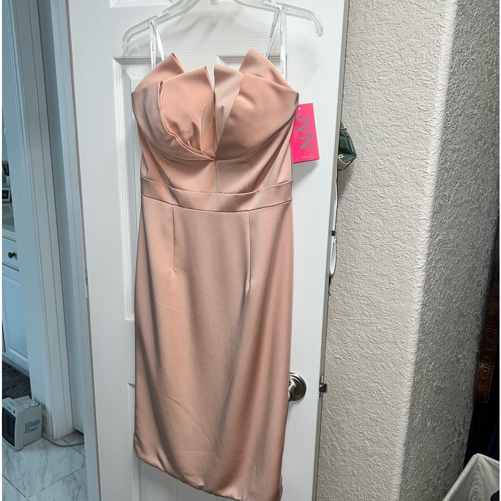 Jovani satin blush pink cocktail dress w/detachable straps! Gorgeous! Size 10NWT